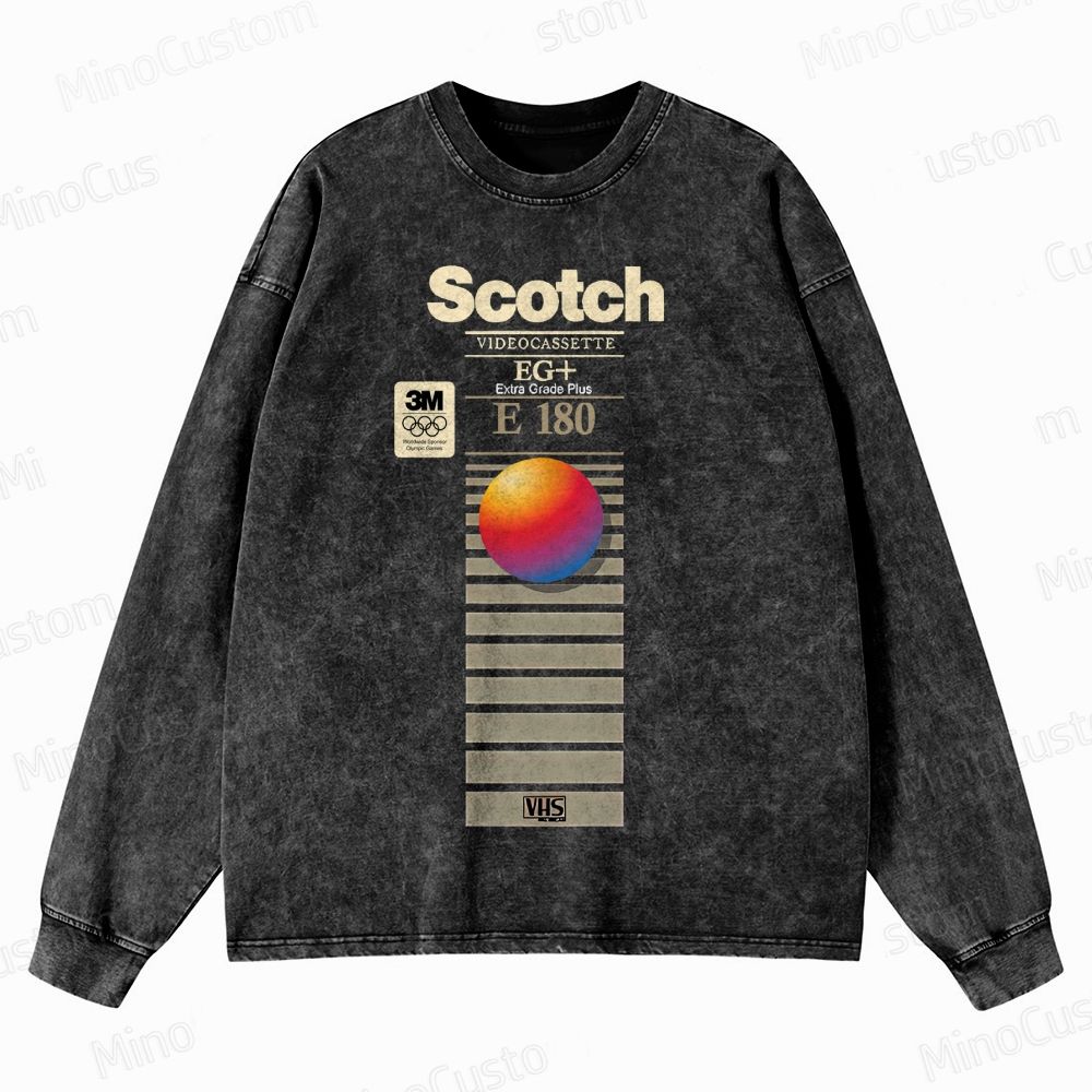 VHS Scotch E180 VintageDistressed  Crewneck Washed Sweatshirt 