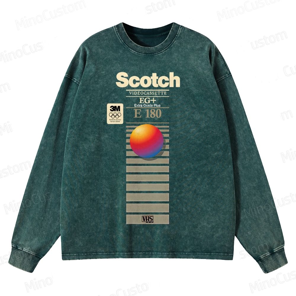 VHS Scotch E180 VintageDistressed  Crewneck Washed Sweatshirt 