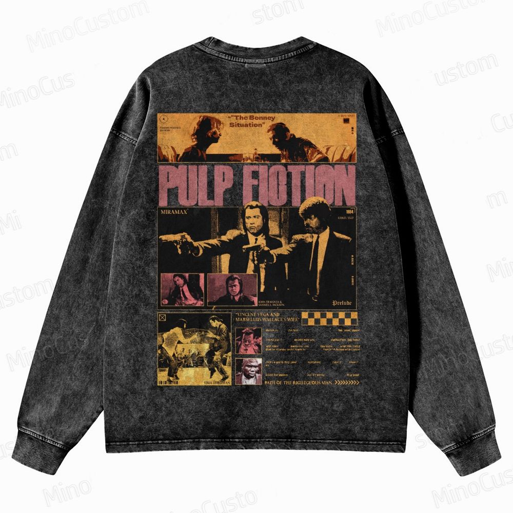 Pulp Fiction Collage Graphic Crewneck Washed Sweatshirt 