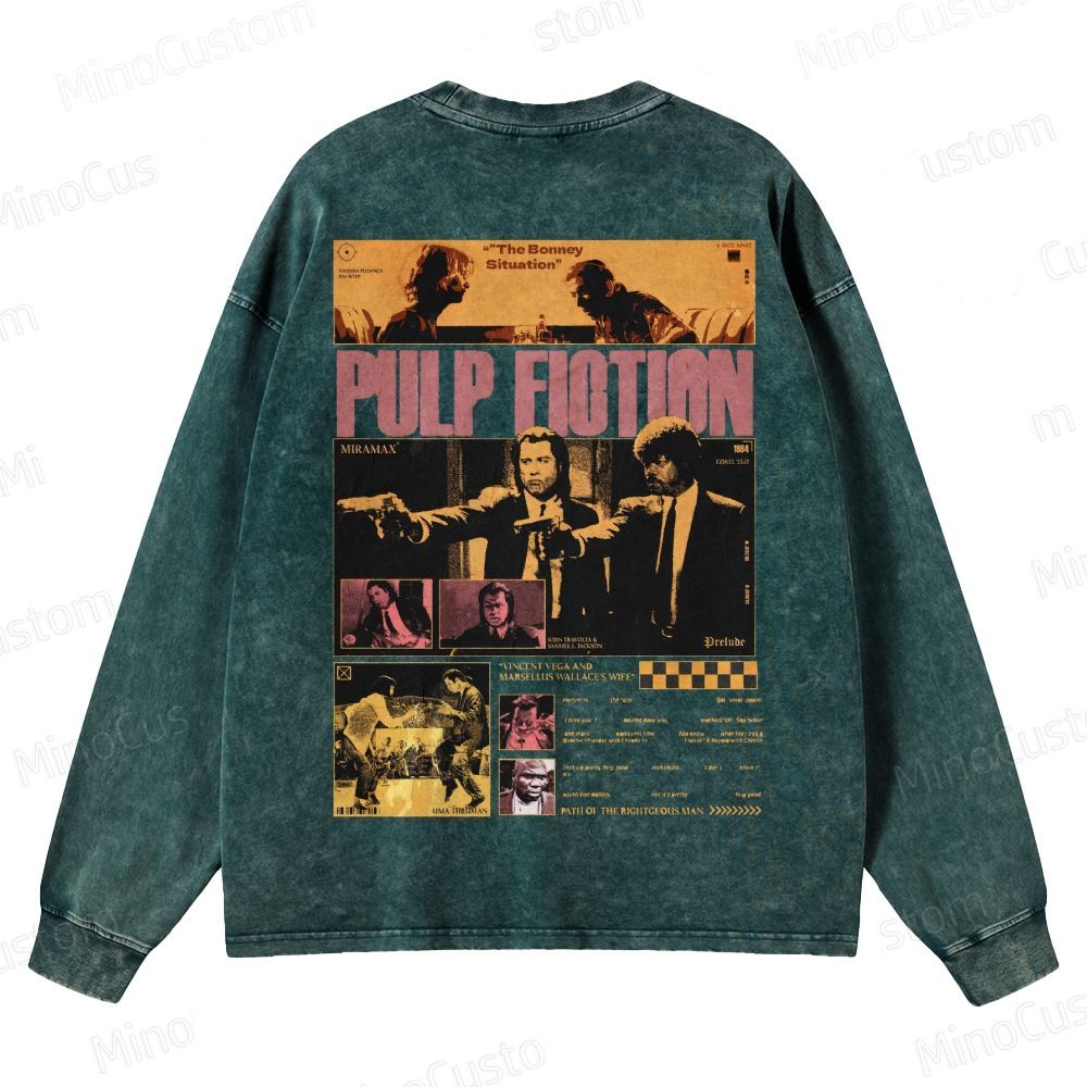 Pulp Fiction Collage Graphic Crewneck Washed Sweatshirt 