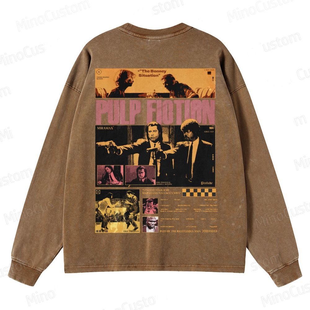 Pulp Fiction Collage Graphic Crewneck Washed Sweatshirt 