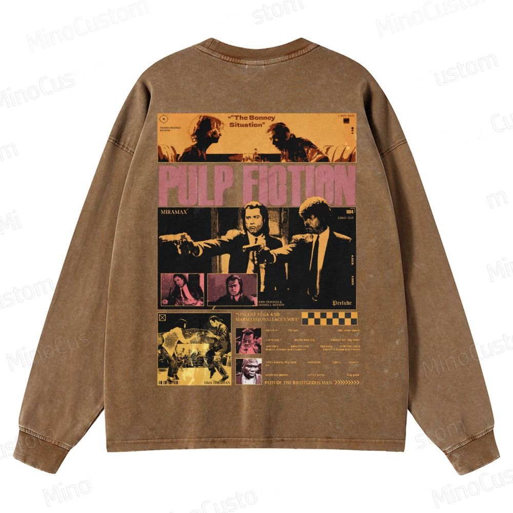 Pulp Fiction Collage Graphic Crewneck Washed Sweatshirt 