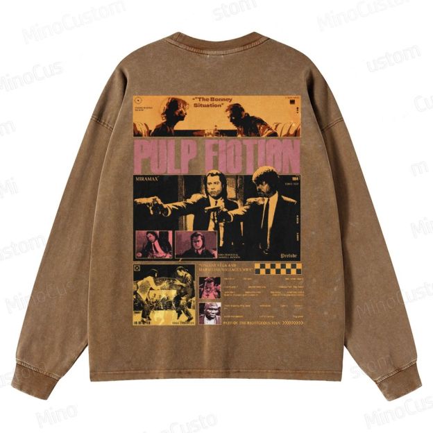 Pulp Fiction Collage Graphic Crewneck Washed Sweatshirt 