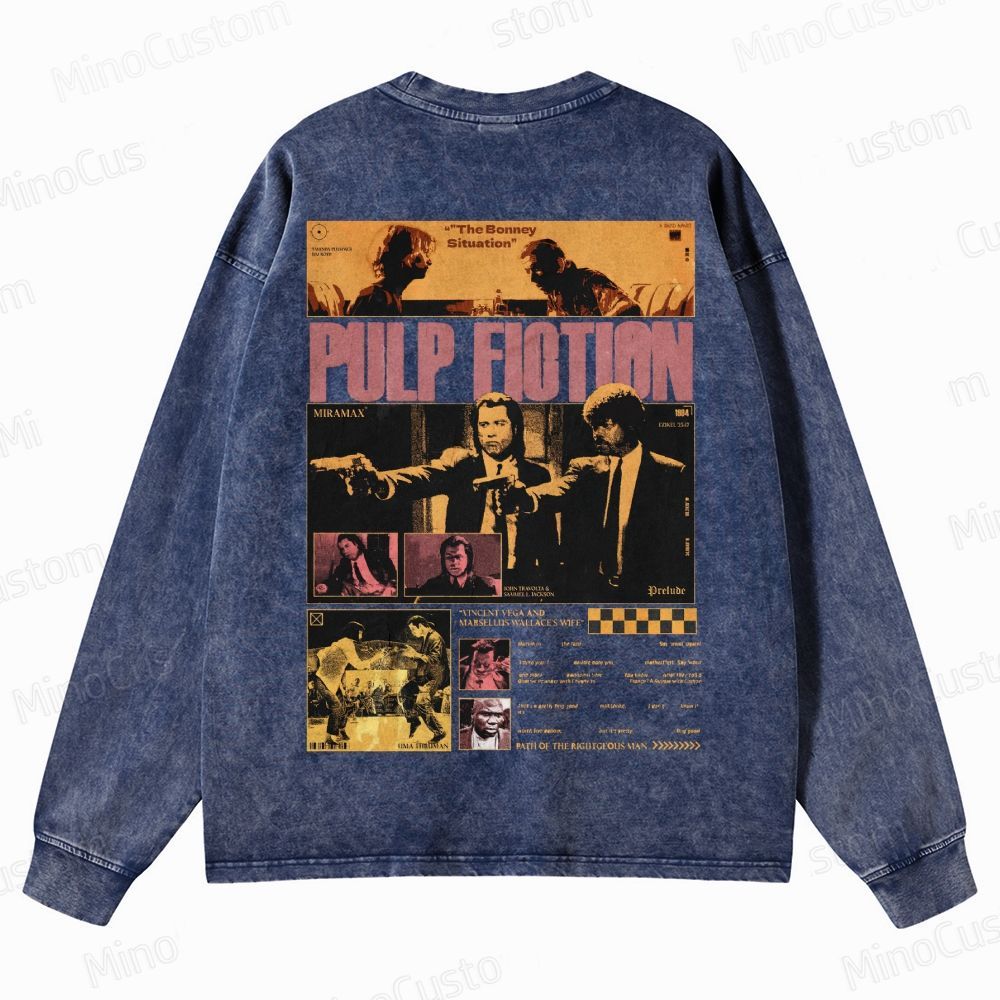 Pulp Fiction Collage Graphic Crewneck Washed Sweatshirt 