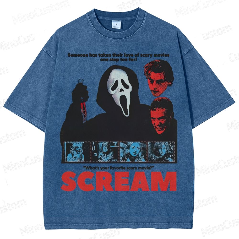Ghostface Horror Mask & Bloody Knife Washed T-Shirt 