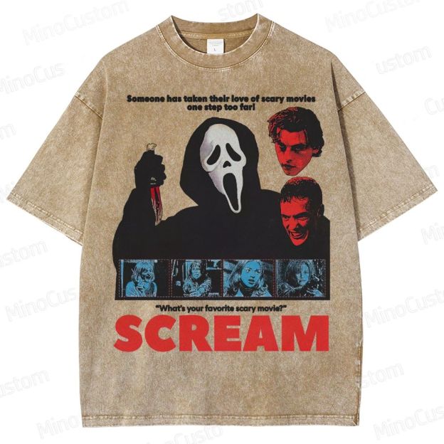 Ghostface Horror Mask & Bloody Knife Washed T-Shirt 