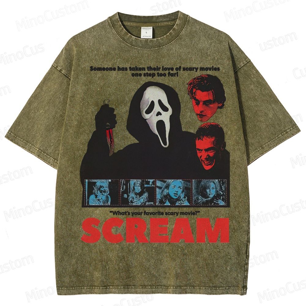 Ghostface Horror Mask & Bloody Knife Washed T-Shirt 