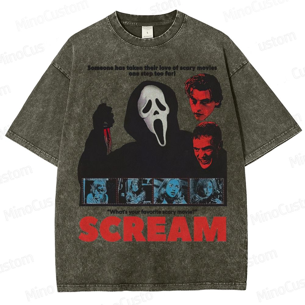 Ghostface Horror Mask & Bloody Knife Washed T-Shirt 
