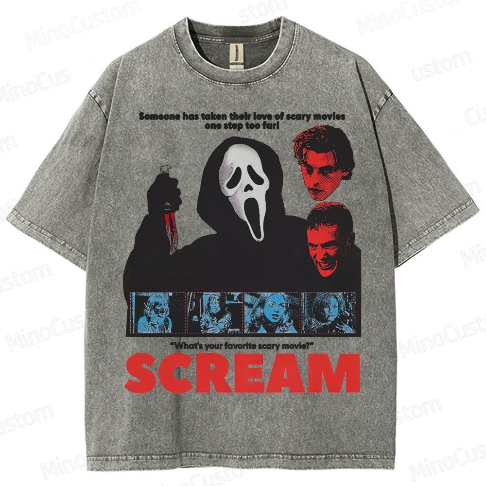 Ghostface Horror Mask & Bloody Knife Washed T-Shirt 