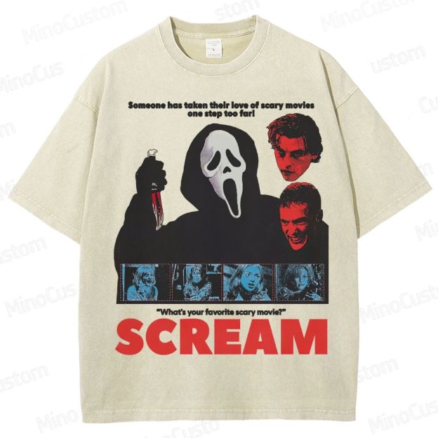 Ghostface Horror Mask & Bloody Knife Washed T-Shirt 