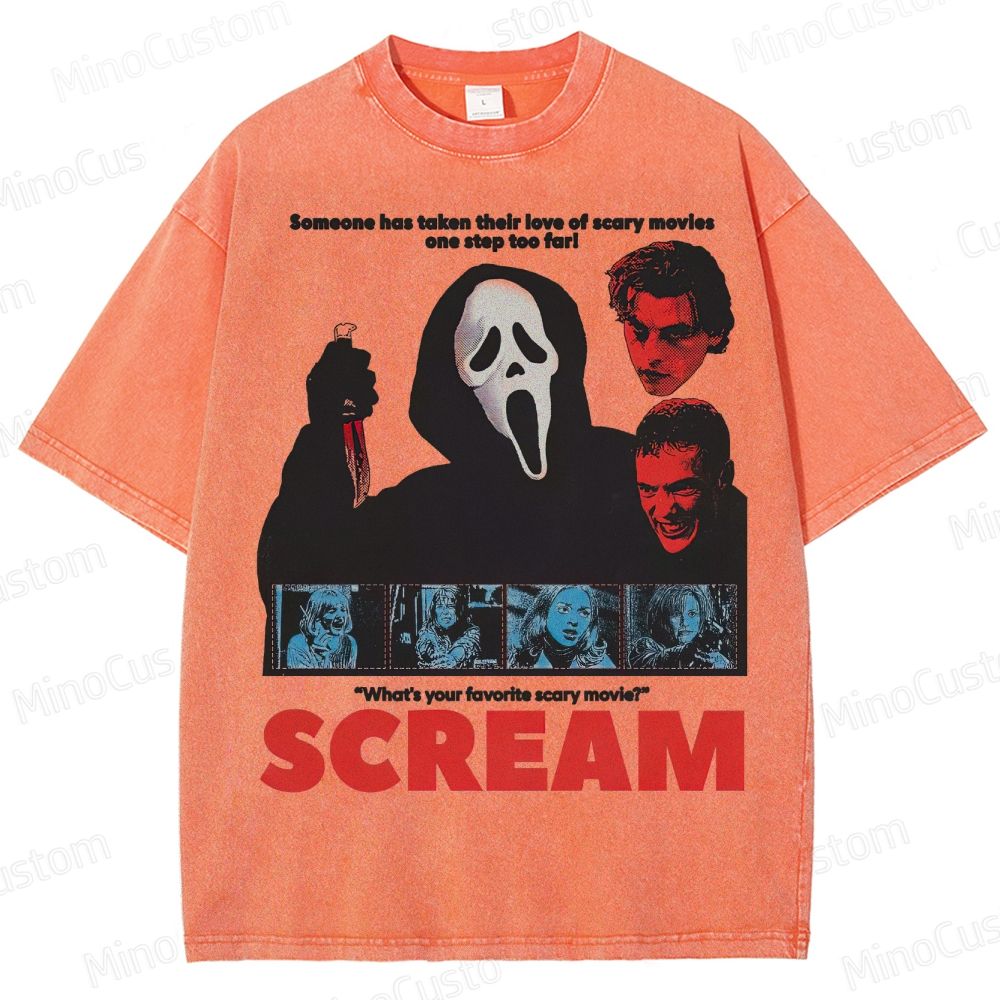 Ghostface Horror Mask & Bloody Knife Washed T-Shirt 