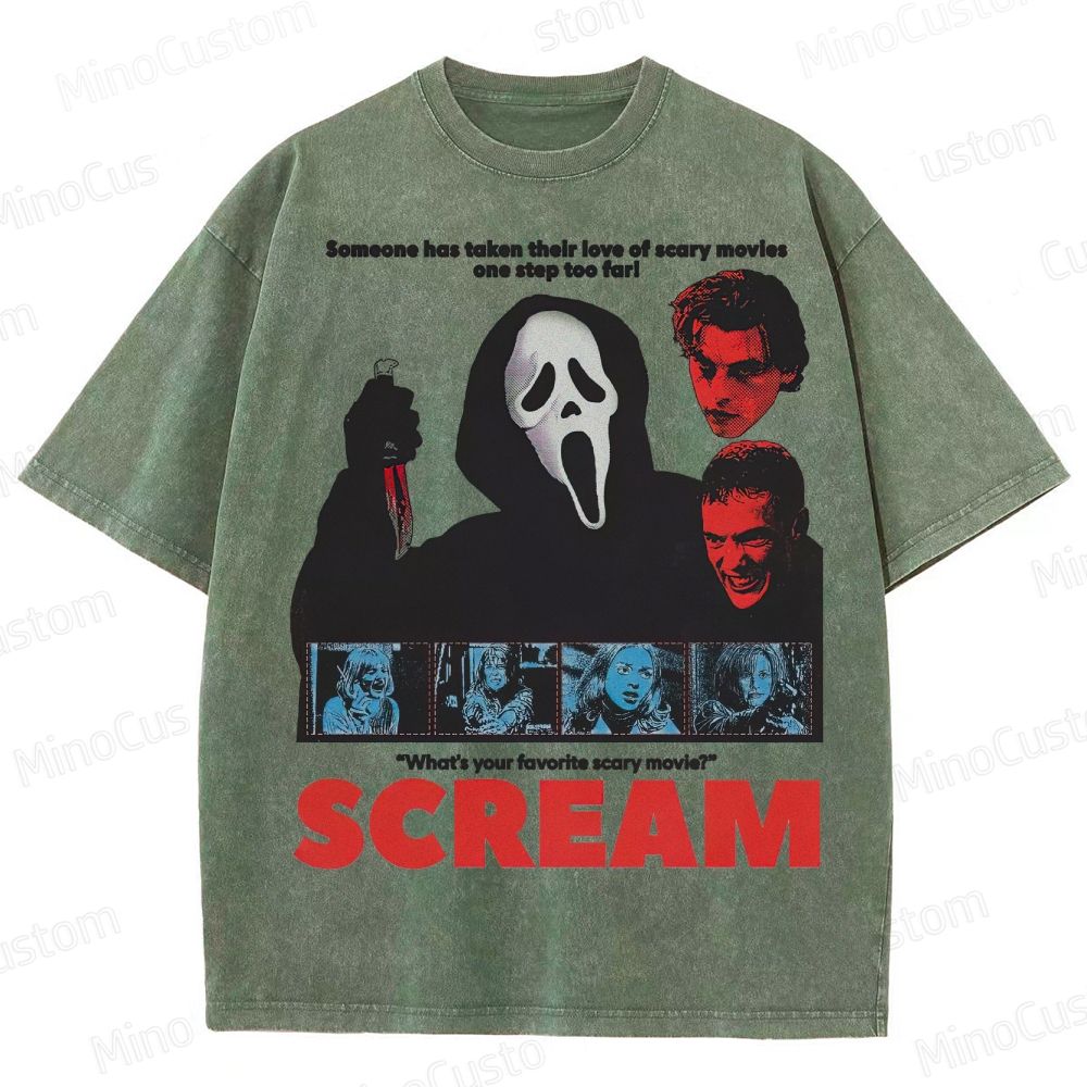 Ghostface Horror Mask & Bloody Knife Washed T-Shirt 