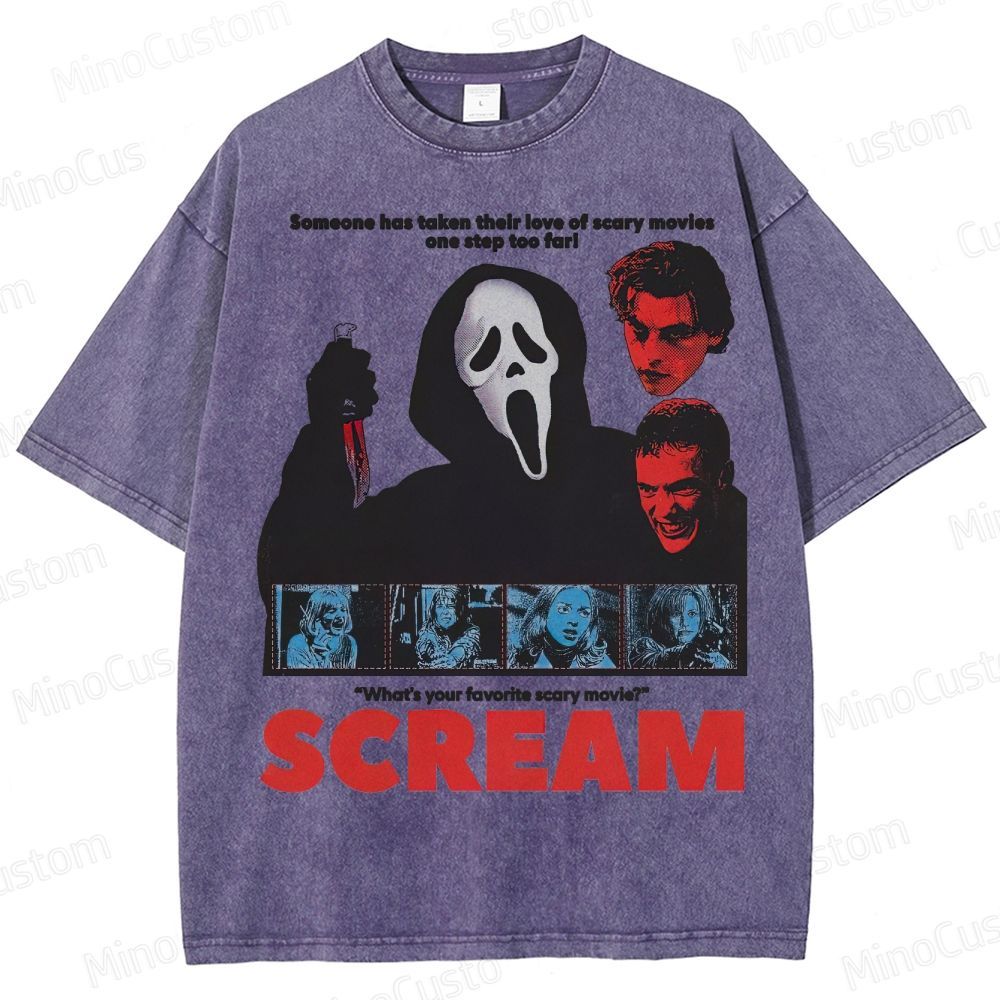 Ghostface Horror Mask & Bloody Knife Washed T-Shirt 