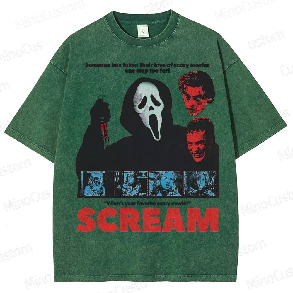 Ghostface Horror Mask & Bloody Knife Washed T-Shirt 
