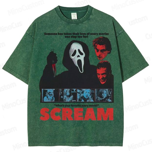 Ghostface Horror Mask & Bloody Knife Washed T-Shirt 