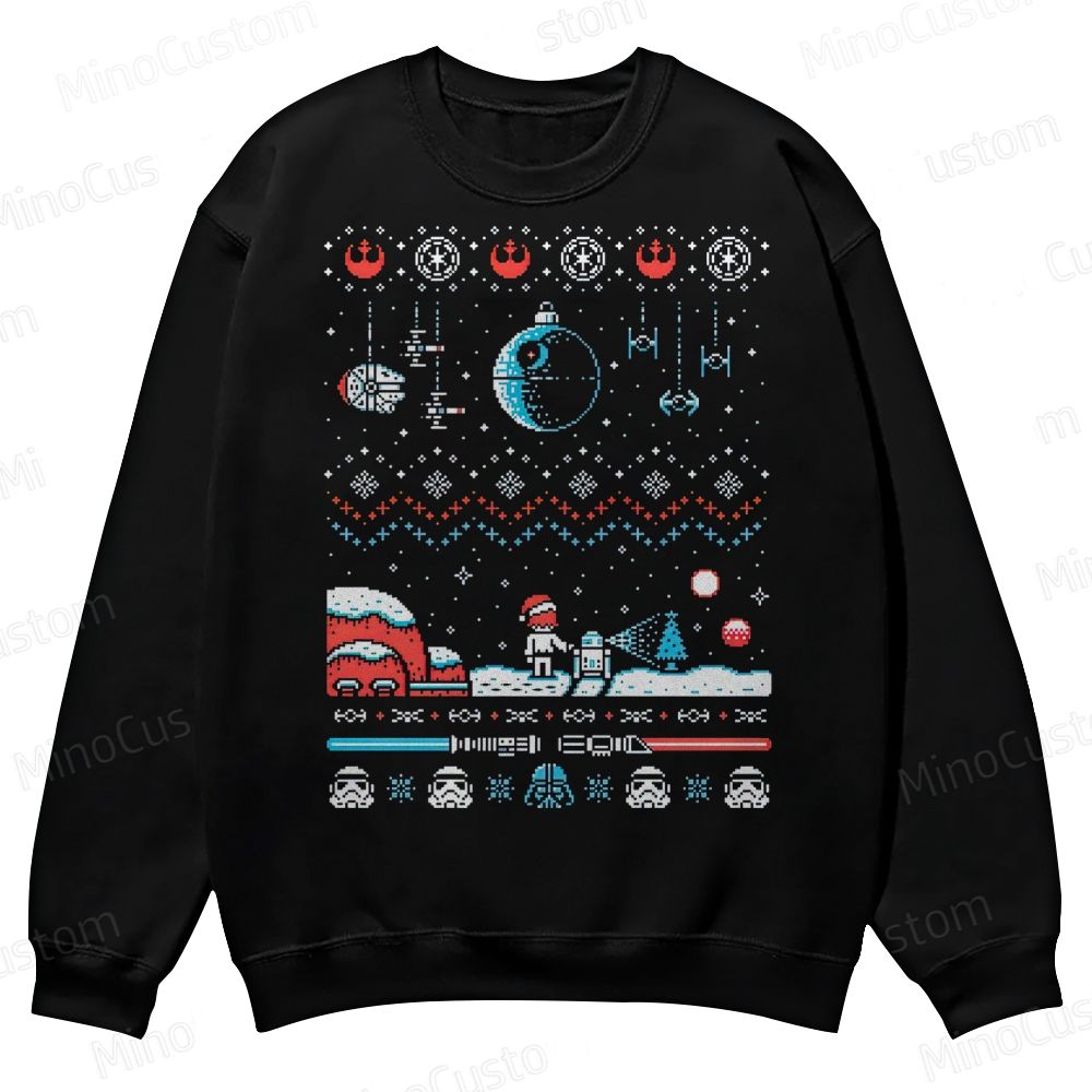 Star Wars Ugly Christmas Sweater Pixel Art Casual Crewneck Sweatshirt