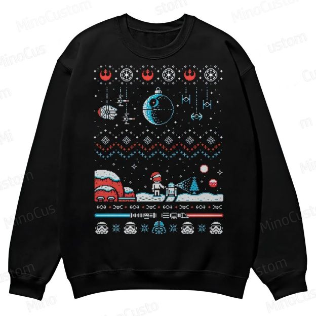 Star Wars Ugly Christmas Sweater Pixel Art Casual Crewneck Sweatshirt