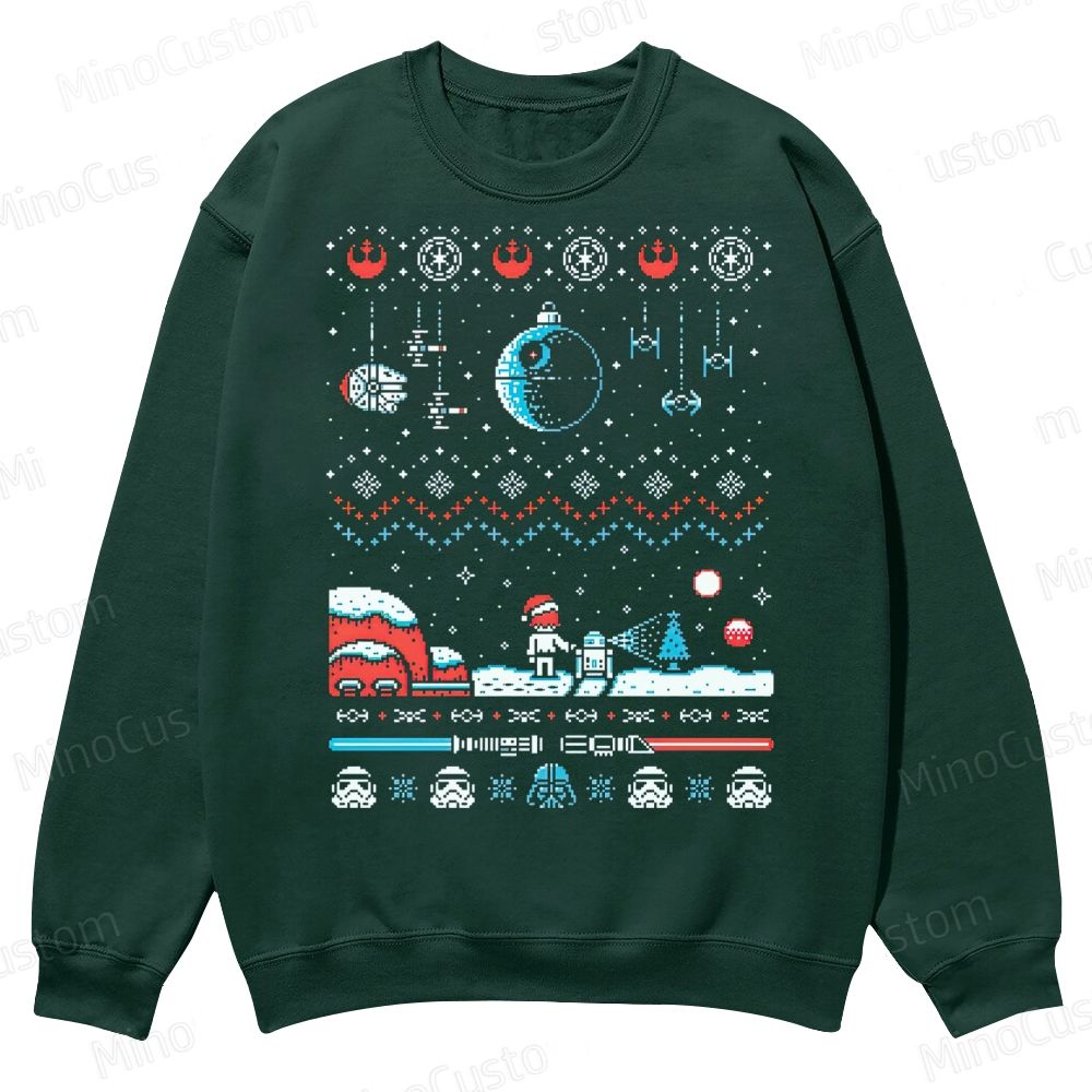 Star Wars Ugly Christmas Sweater Pixel Art Casual Crewneck Sweatshirt