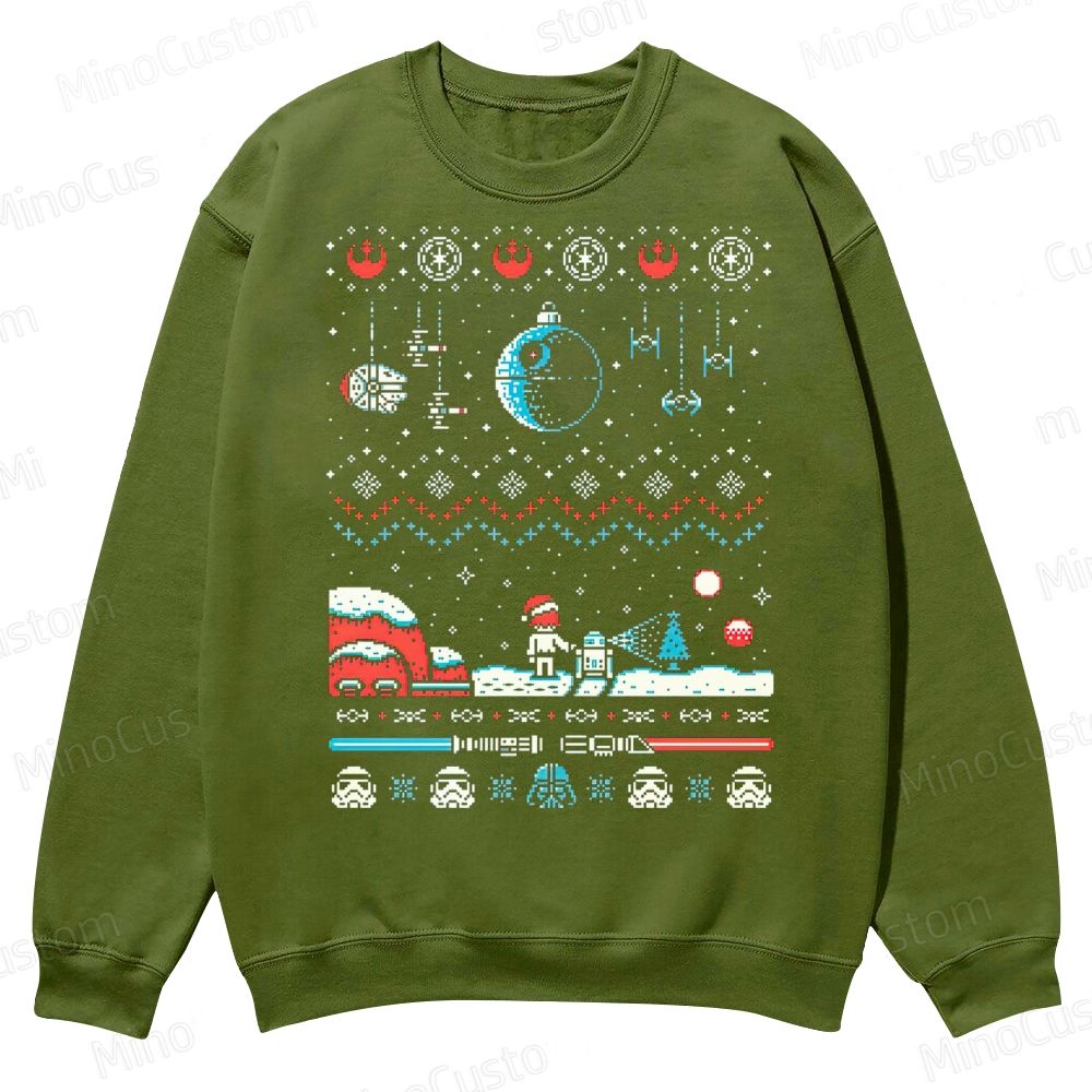 Star Wars Ugly Christmas Sweater Pixel Art Casual Crewneck Sweatshirt