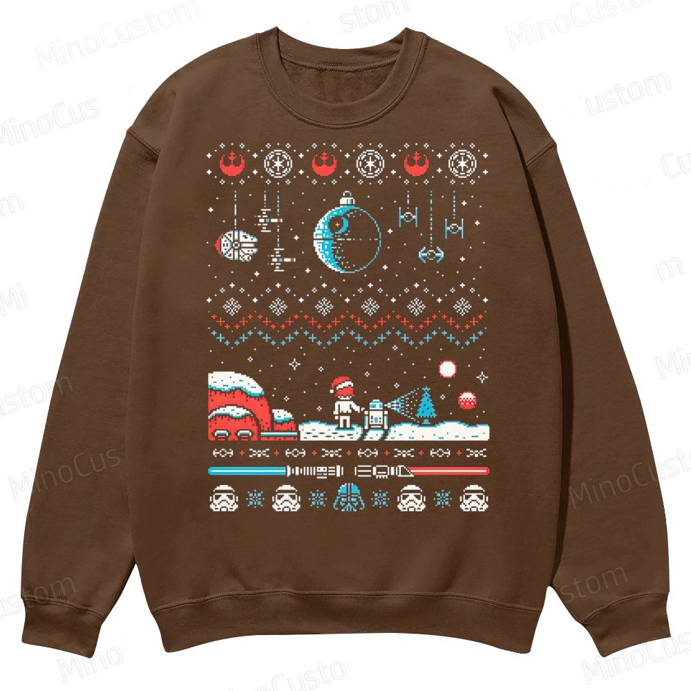Star Wars Ugly Christmas Sweater Pixel Art Casual Crewneck Sweatshirt