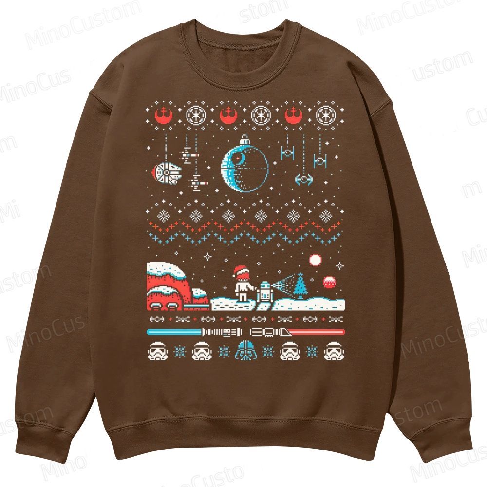 Star Wars Ugly Christmas Sweater Pixel Art Casual Crewneck Sweatshirt