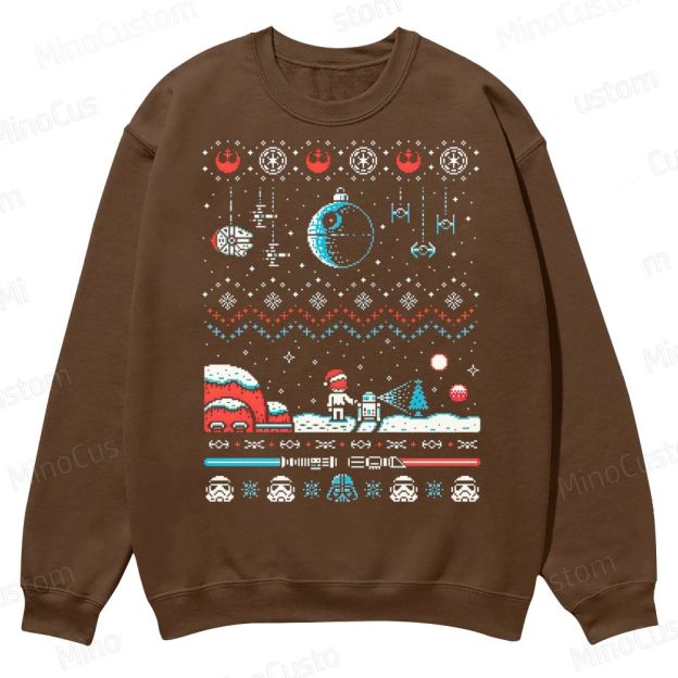 Star Wars Ugly Christmas Sweater Pixel Art Casual Crewneck Sweatshirt