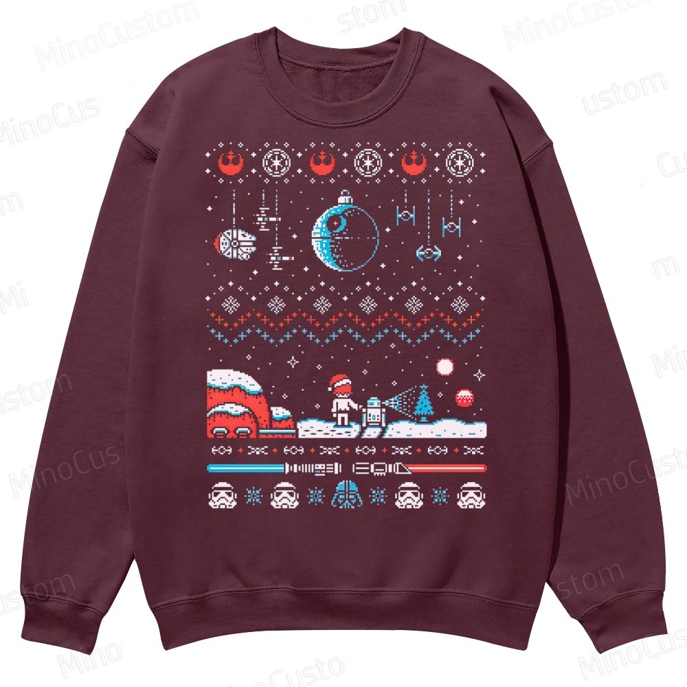 Star Wars Ugly Christmas Sweater Pixel Art Casual Crewneck Sweatshirt