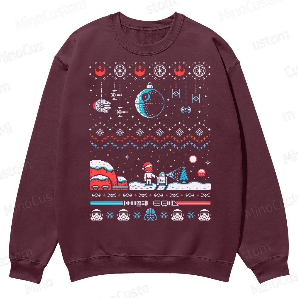 Star Wars Ugly Christmas Sweater Pixel Art Casual Crewneck Sweatshirt