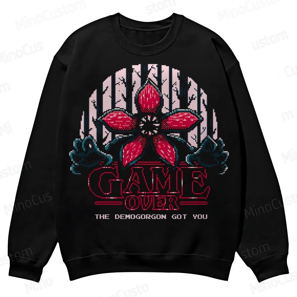 “Game Over” Retro Horror Graphic Casual Crewneck Sweatshirt