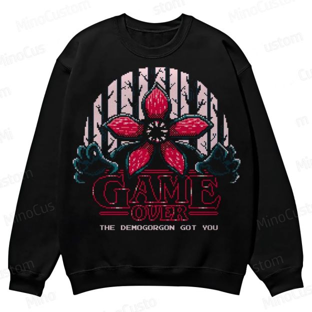 “Game Over” Retro Horror Graphic Casual Crewneck Sweatshirt