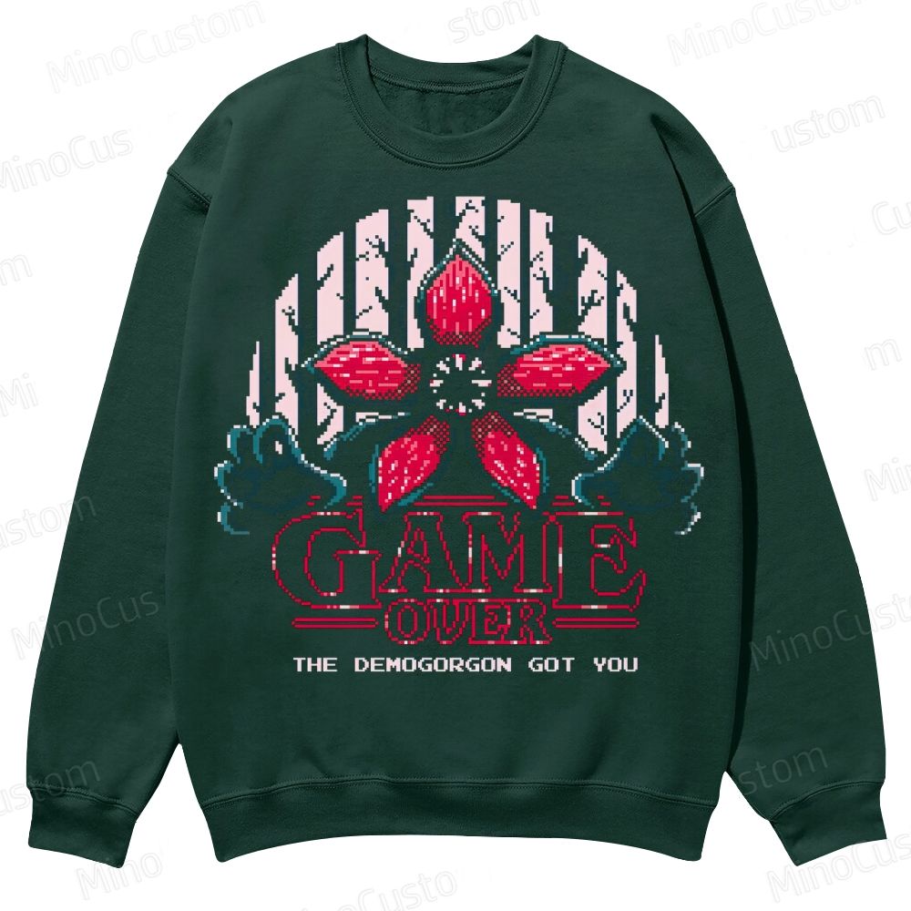 “Game Over” Retro Horror Graphic Casual Crewneck Sweatshirt