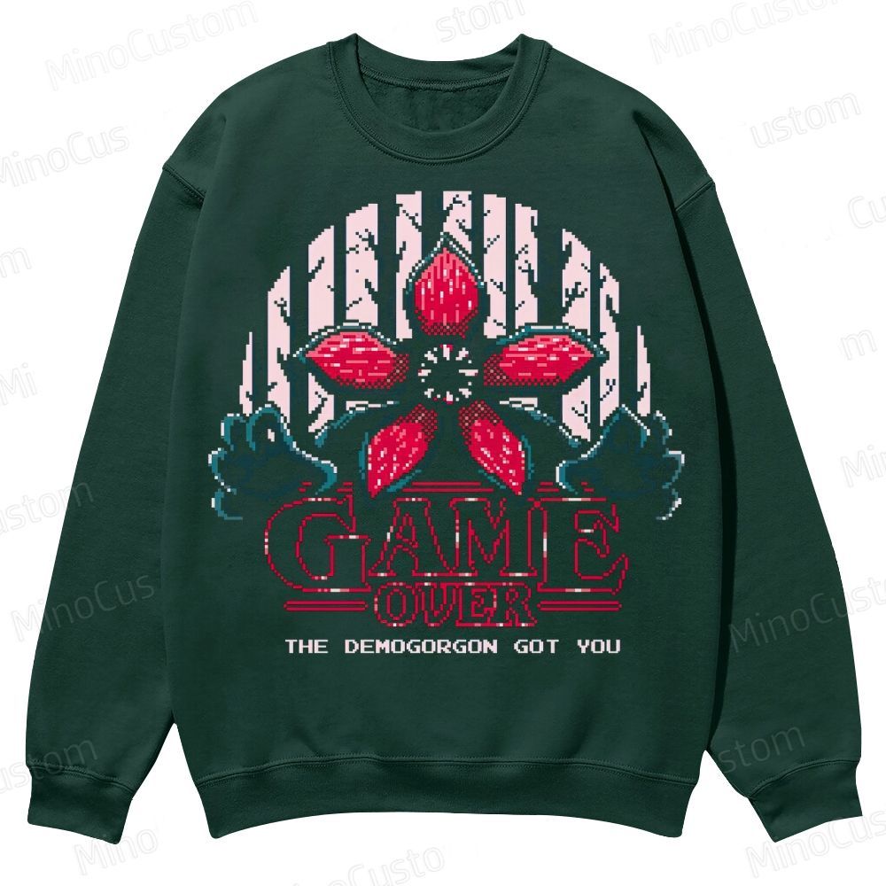 “Game Over” Retro Horror Graphic Casual Crewneck Sweatshirt