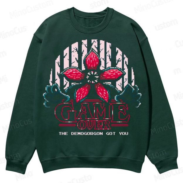 “Game Over” Retro Horror Graphic Casual Crewneck Sweatshirt