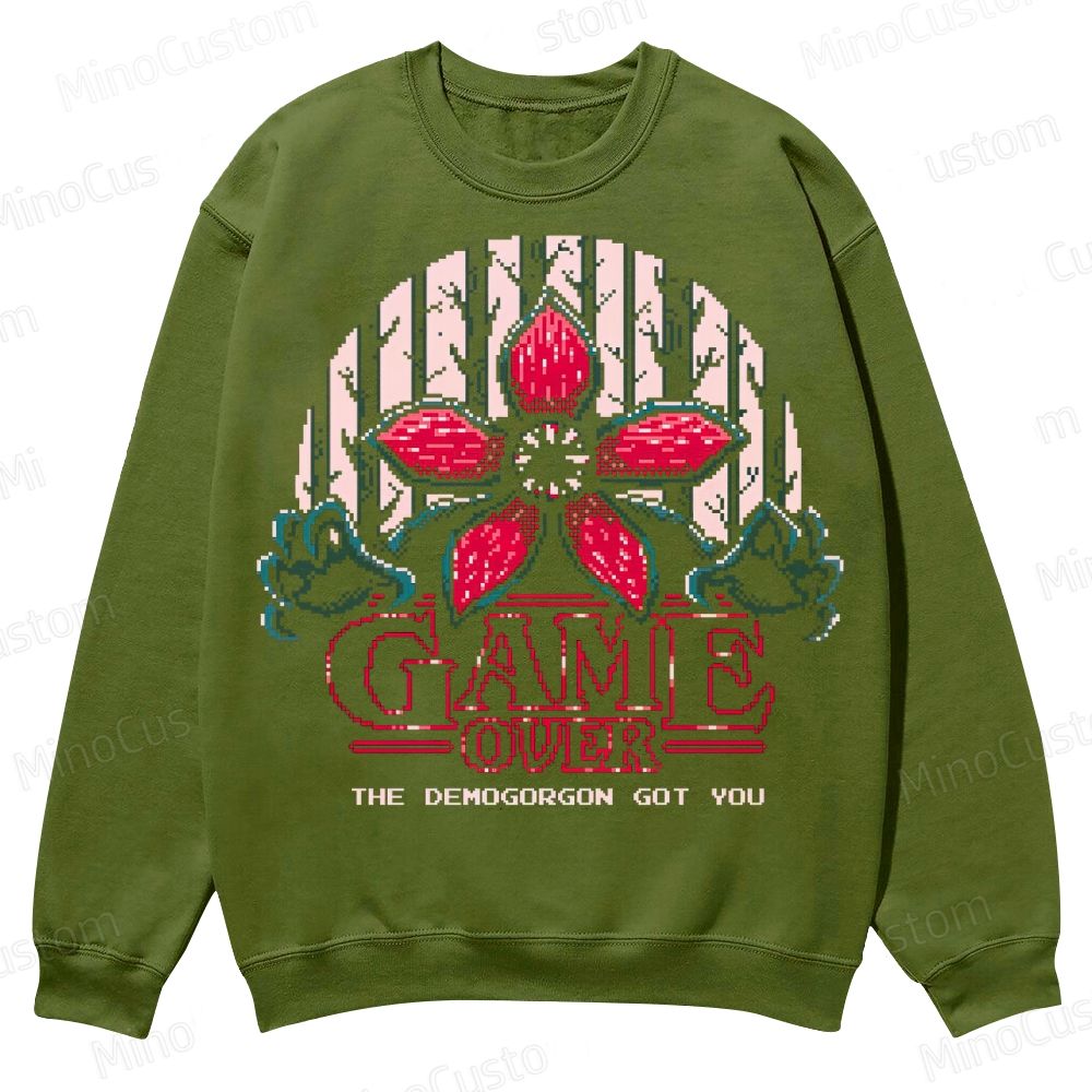 “Game Over” Retro Horror Graphic Casual Crewneck Sweatshirt