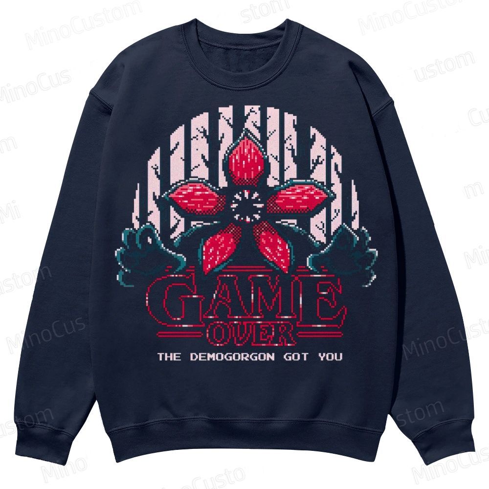 “Game Over” Retro Horror Graphic Casual Crewneck Sweatshirt