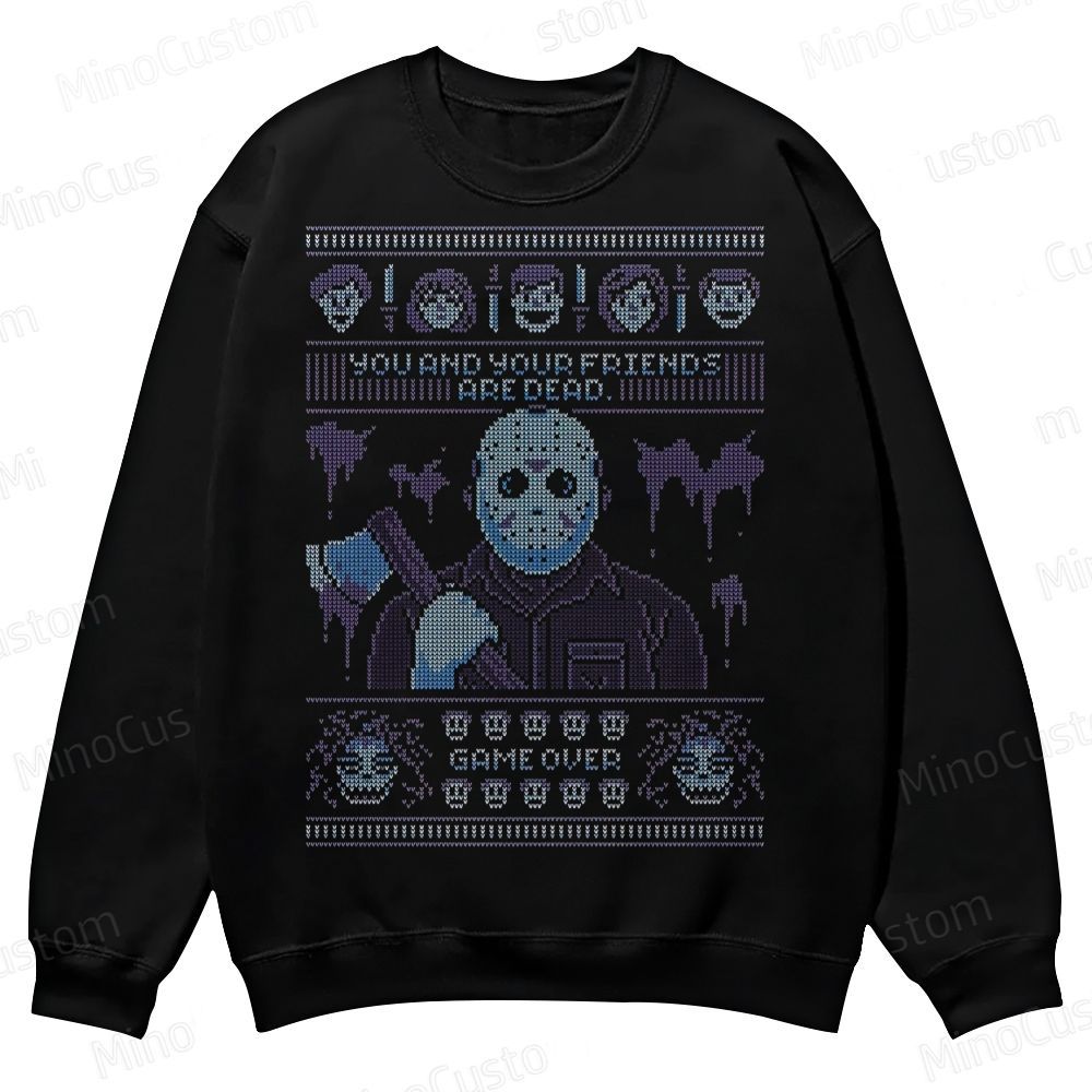 “Game Over” Retro Slasher Graphic Casual Crewneck Sweatshirt 