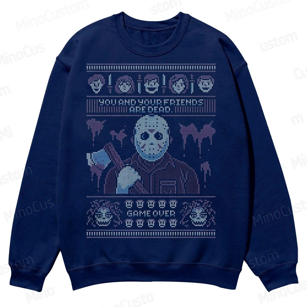 “Game Over” Retro Slasher Graphic Casual Crewneck Sweatshirt 