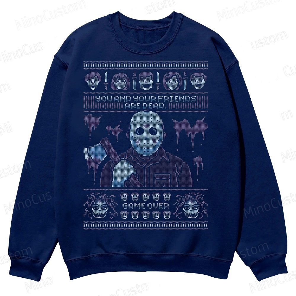 “Game Over” Retro Slasher Graphic Casual Crewneck Sweatshirt 