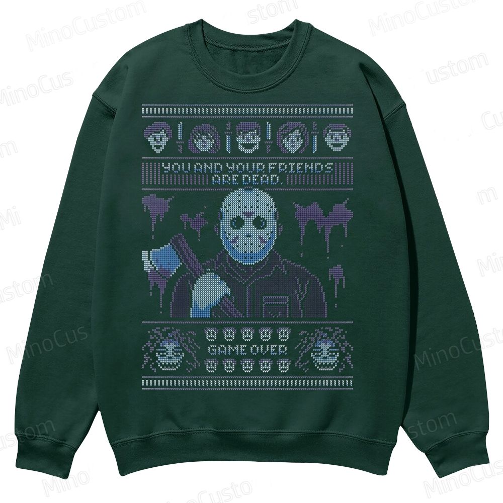 “Game Over” Retro Slasher Graphic Casual Crewneck Sweatshirt 