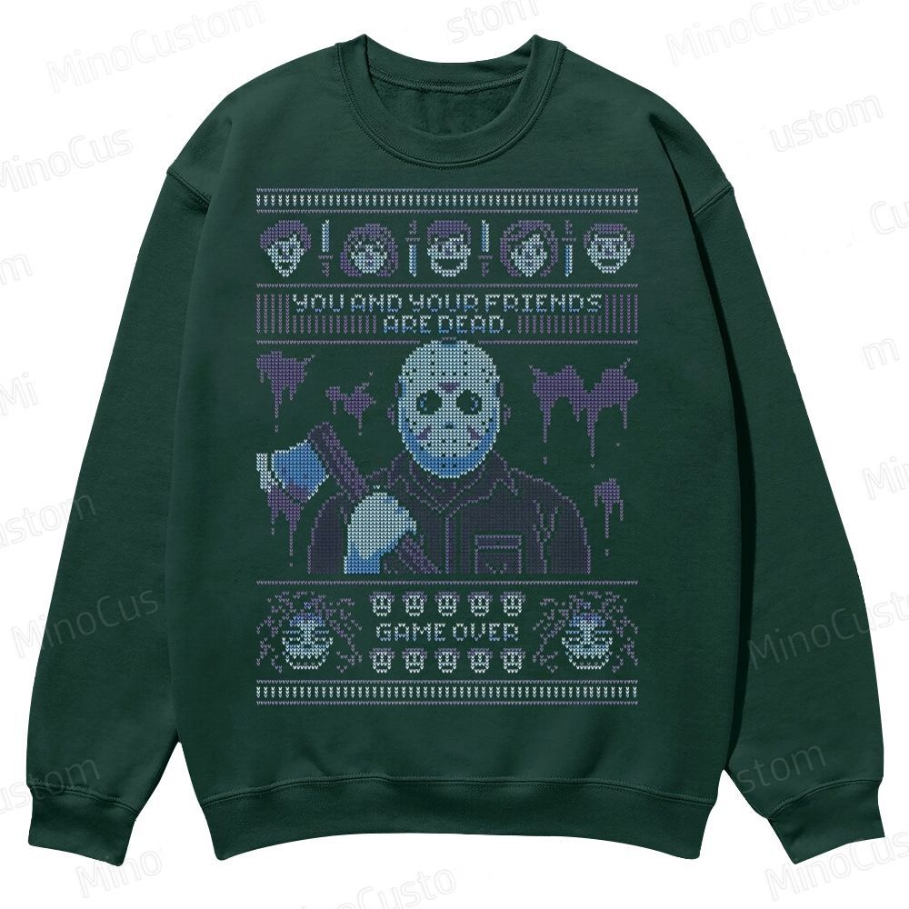 “Game Over” Retro Slasher Graphic Casual Crewneck Sweatshirt