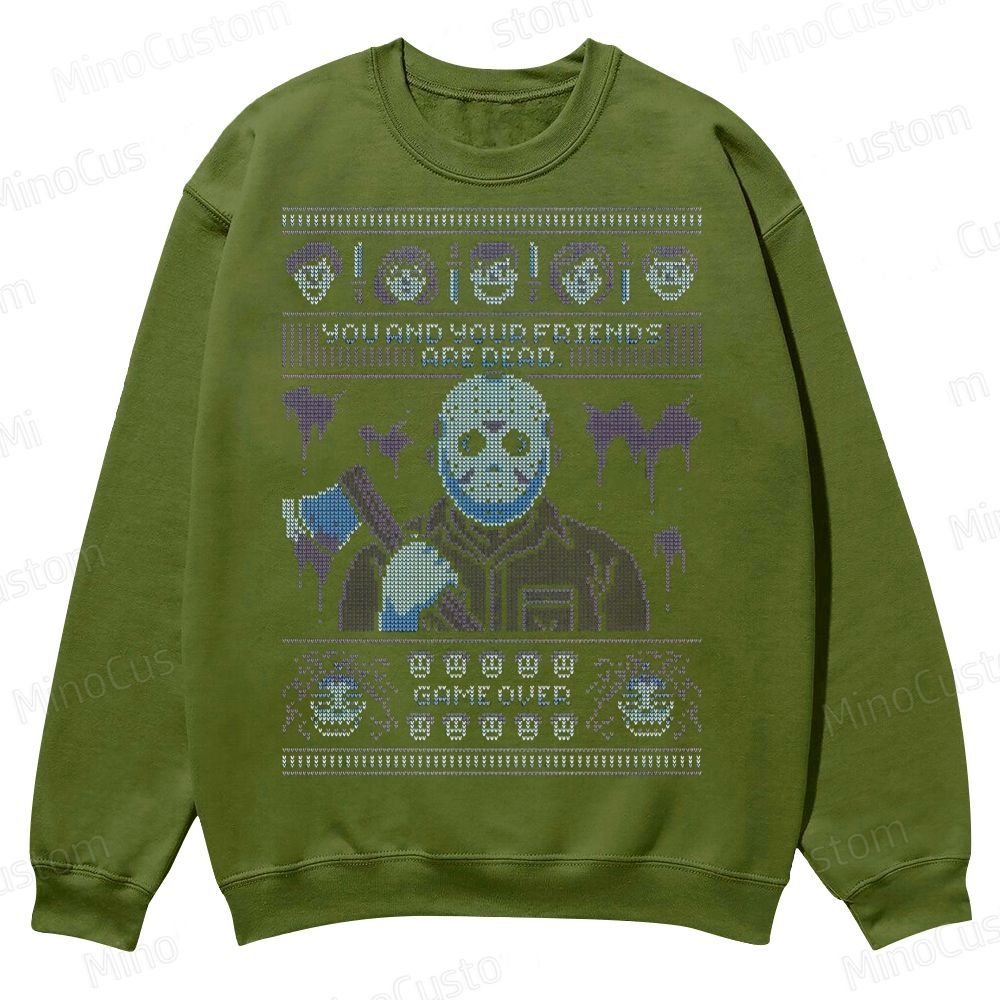 “Game Over” Retro Slasher Graphic Casual Crewneck Sweatshirt 