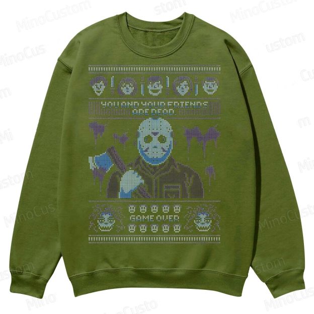 “Game Over” Retro Slasher Graphic Casual Crewneck Sweatshirt 