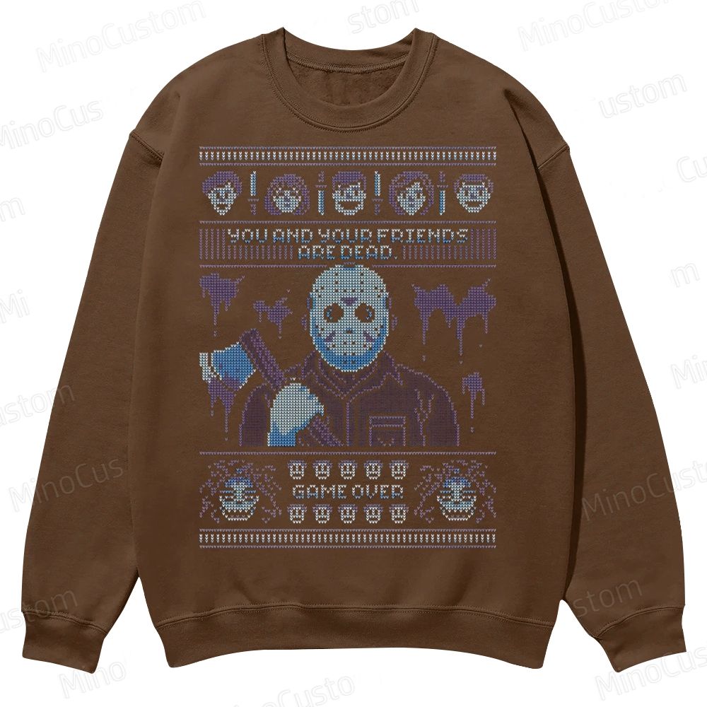 “Game Over” Retro Slasher Graphic Casual Crewneck Sweatshirt 
