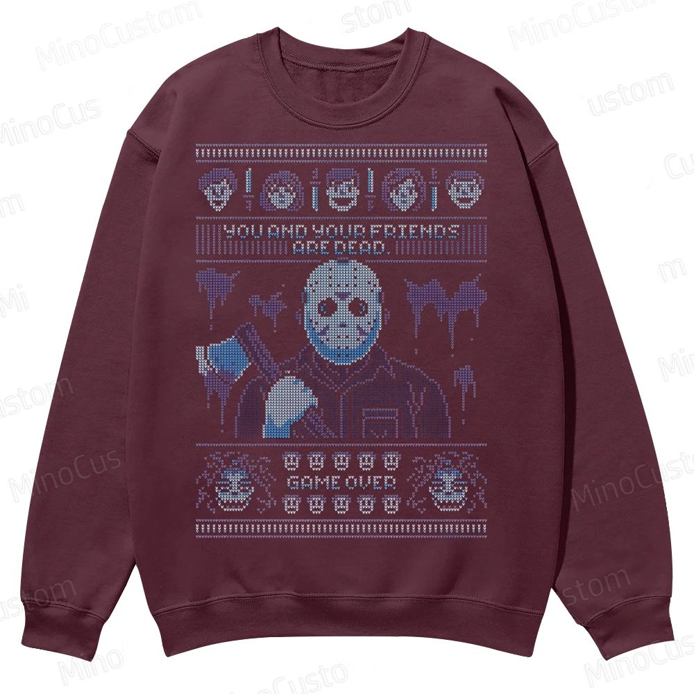 “Game Over” Retro Slasher Graphic Casual Crewneck Sweatshirt 