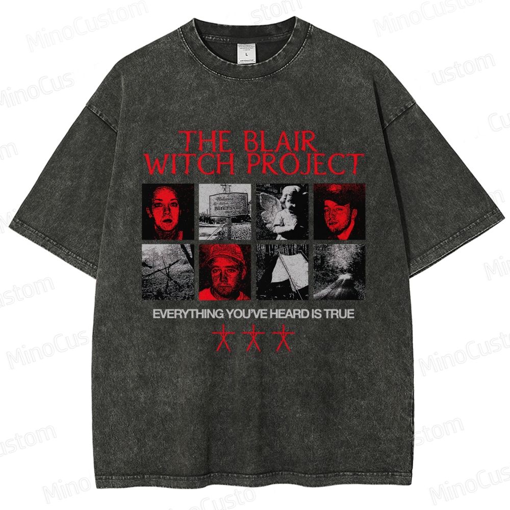 Horror Collage and Text Themed Washed T - Shirt