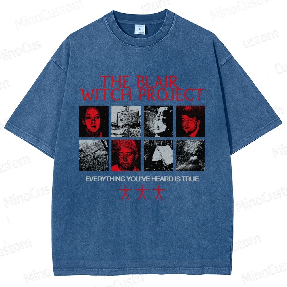 Horror Collage and Text Themed Washed T - Shirt