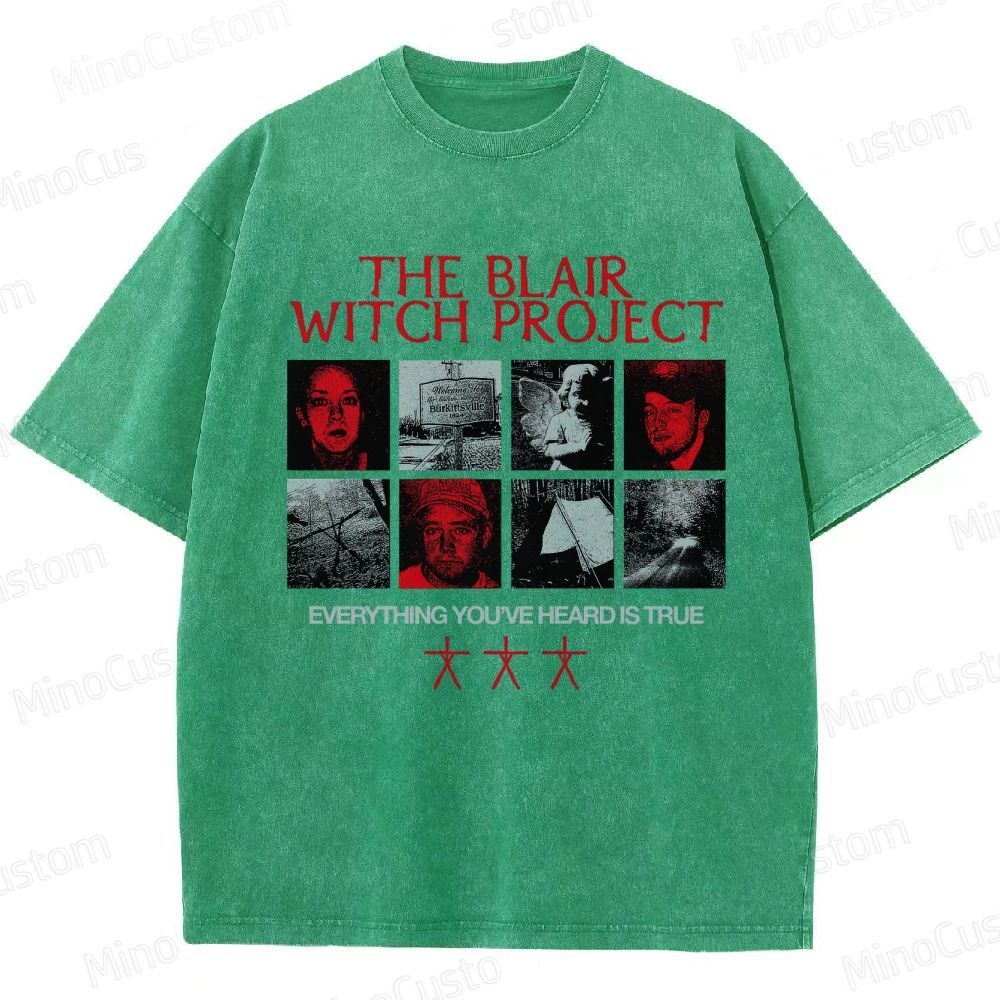 Horror Collage and Text Themed Washed T - Shirt