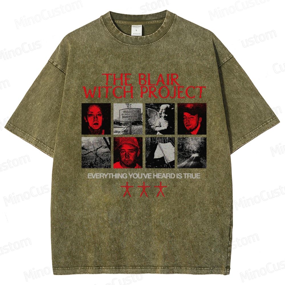 Horror Collage and Text Themed Washed T - Shirt