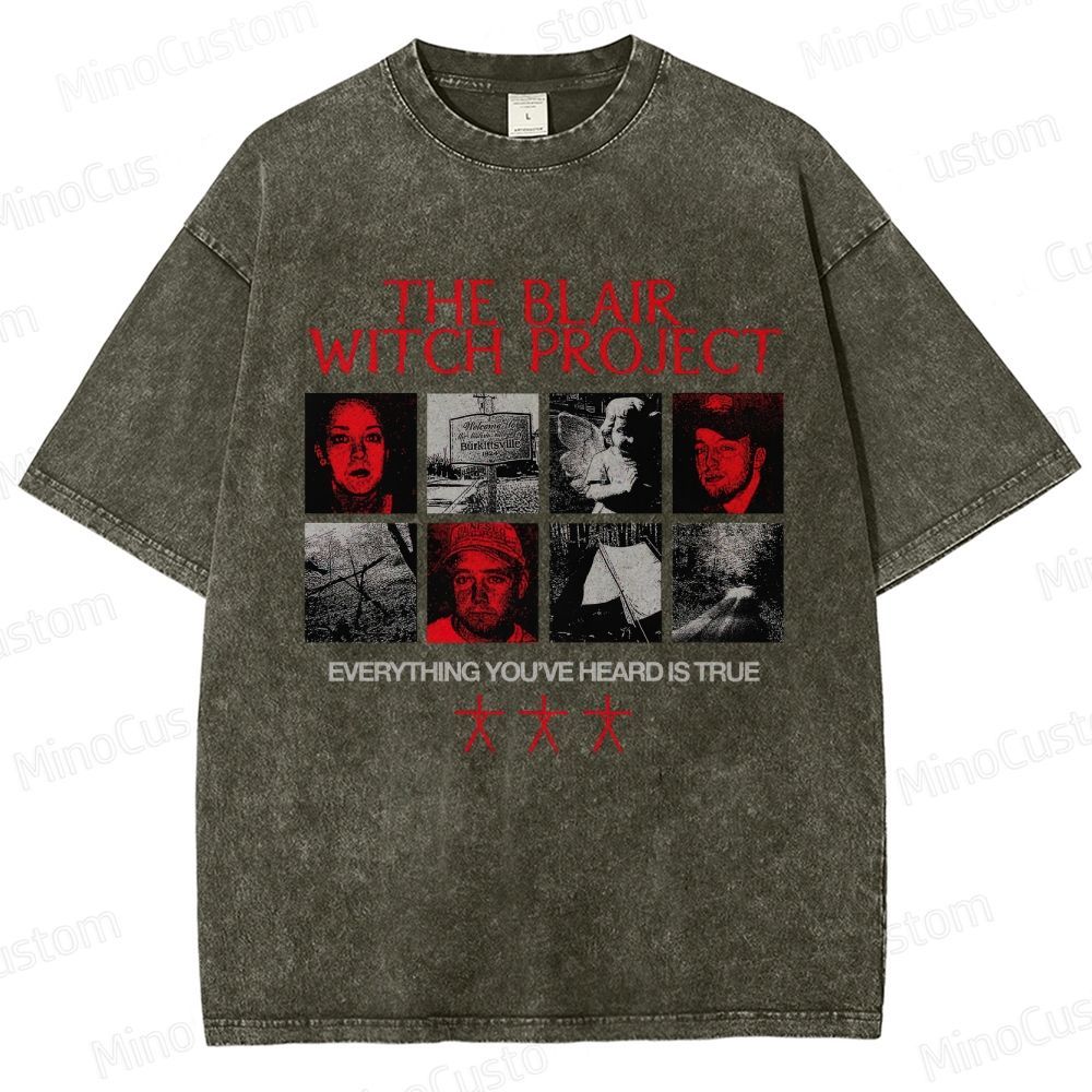 Horror Collage and Text Themed Washed T - Shirt