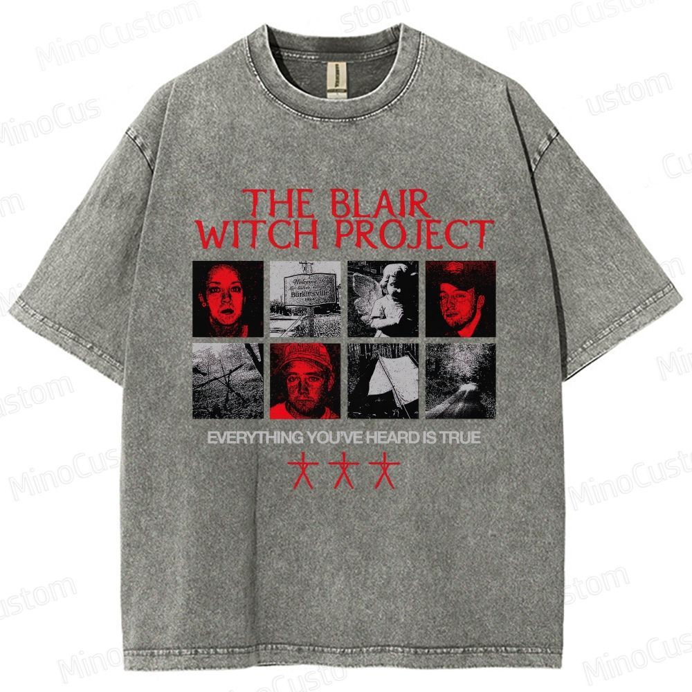 Horror Collage and Text Themed Washed T - Shirt